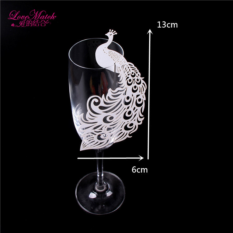 25pcs Laser Cutting Peacock Wine Glass Cup Card For Wedding Paper Name Place Card Cup Card Wedding Decorations Party Supply