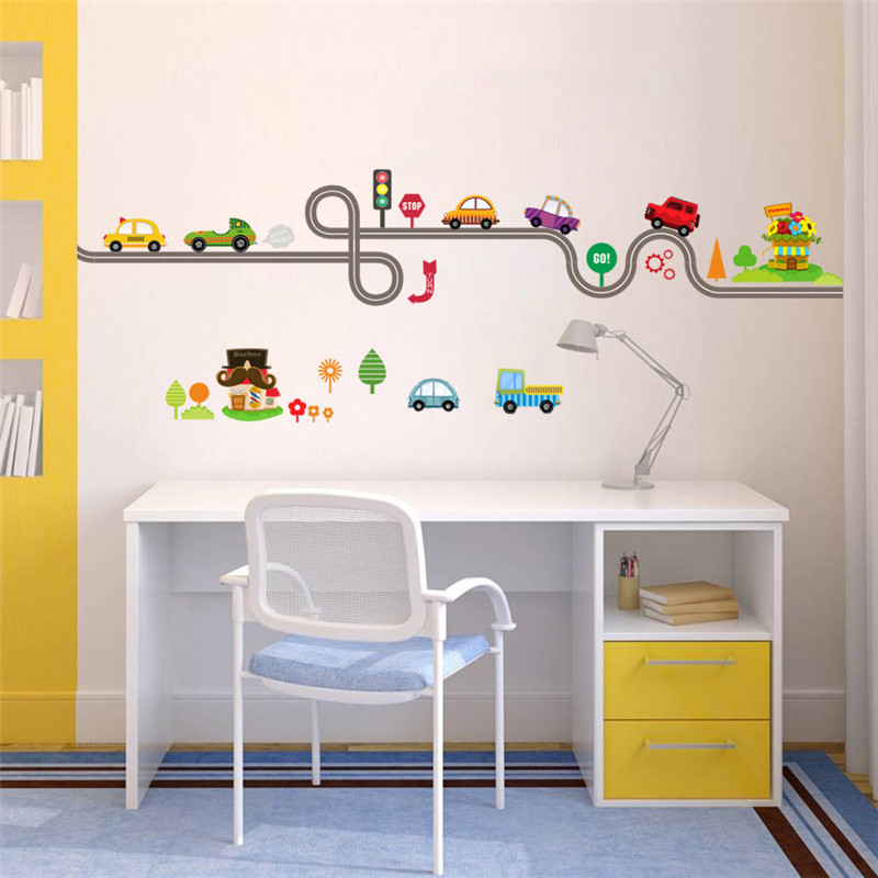 Wall stickers for kids rooms cartoon road car home wall stickers children's room PVC environmental protection decorative sticker