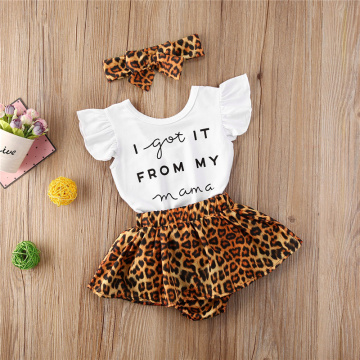 3pcs Newest Summer Toddler Infant Baby Girl Cotton Casual Outfits Set Letter Bodysuit+Leopard Shorts+Headband Cute Baby Clothes