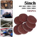 105pcs 5 Inch 125mm Round Sandpaper Eight Hole Disk Sand Sheets Grit 40-600 Hook and Loop Sanding Disc Polish Abrasive Tools