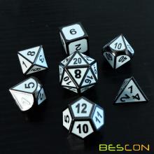 Bescon Deluxe Glossy Black and Elegant White Enamel Solid Metal Polyhedral Role Playing RPG Game Dice Set of 7