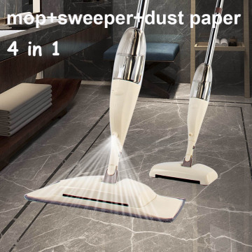 4 In 1 Spin Spray Mop Broom Dust Paper Set Magic Flat Floor Lazy Mops Sweeper Household Cleaning Tool with Microfiber cloth Pads