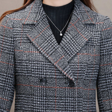 Winter Women Wool Blends Casual Jacket Plaid Trench Coat Elegant Slim Thick Outerwear Cardigan Female Cashmere Overcoat 2019 New