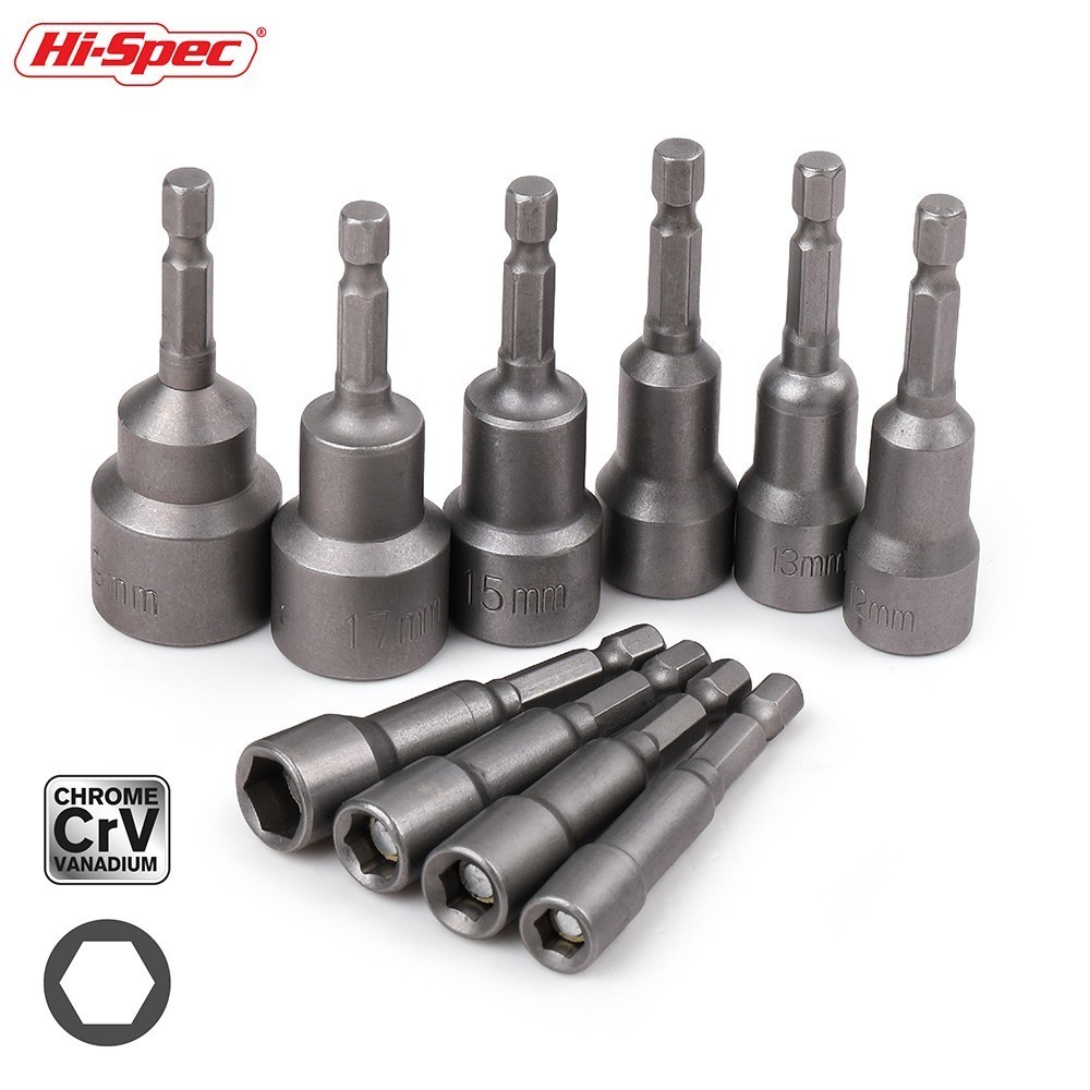 Hi-Spec 10pc Magnetic Power Nut Driver Drill Bit Set 65mm 6-19mm Hex Shank Socket Set Screwdriver Nut Driver Impact Drill Bits