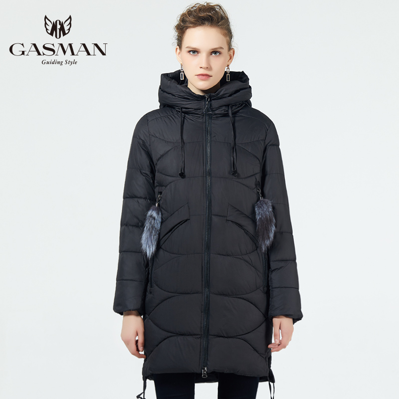 GASMAN 2019 Winter Women Brand Coat Jacket Down Medium Length Winter Women Hooded Warm Parka Fox Fur Women Outerwear Coats 18821