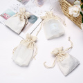 2 Pcs 10x14cm White Cotton Drawstring Wave Lace Canvas Bag for DIY Sundries Craft Pouch Gift Candy Bag Wedding Party Decor Bag