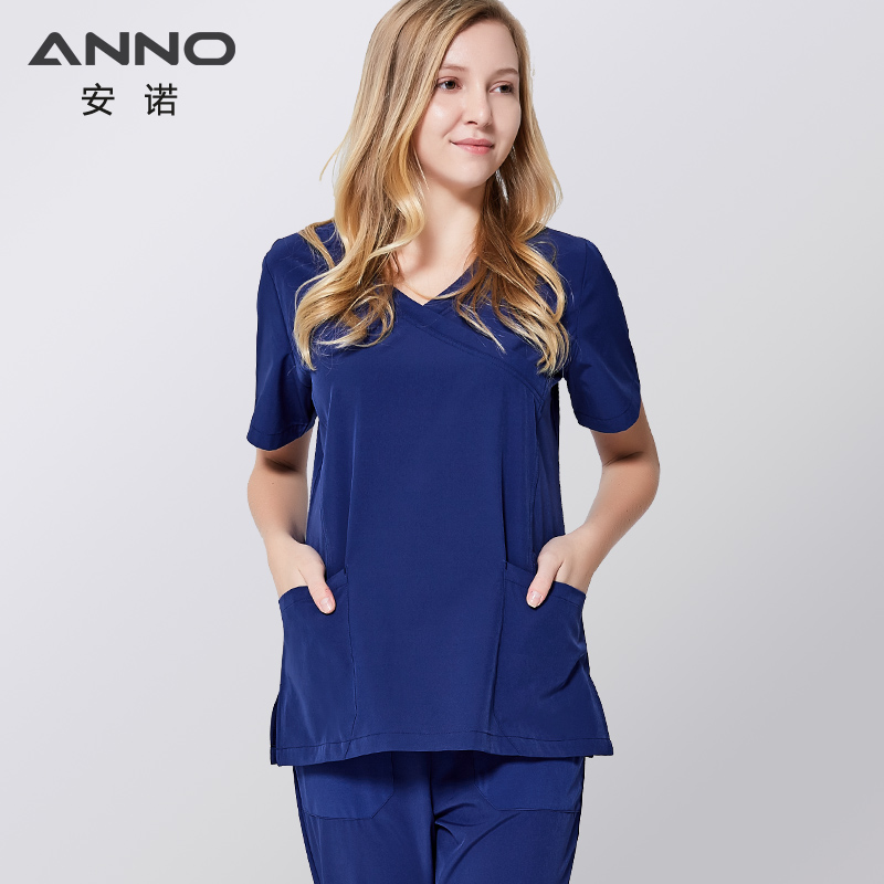 ANNO Non-stick Hair Scrubs Set Elasticity Nurse Uniform Slim fit Nursing Dress Hospital Staff Cloths Veterinary Female Work Wear