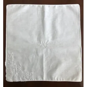 Cotton Embroidered Wedding Handkerchief with Scallop Edge