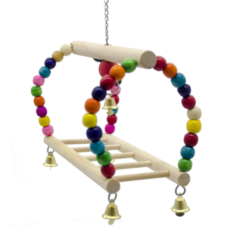 Parrots Toys Bird Swing Exercise Climbing Hanging Colorful Beads Ladder Bridge Wooden Pet Parrot Macaw Hammock Birds Supplies