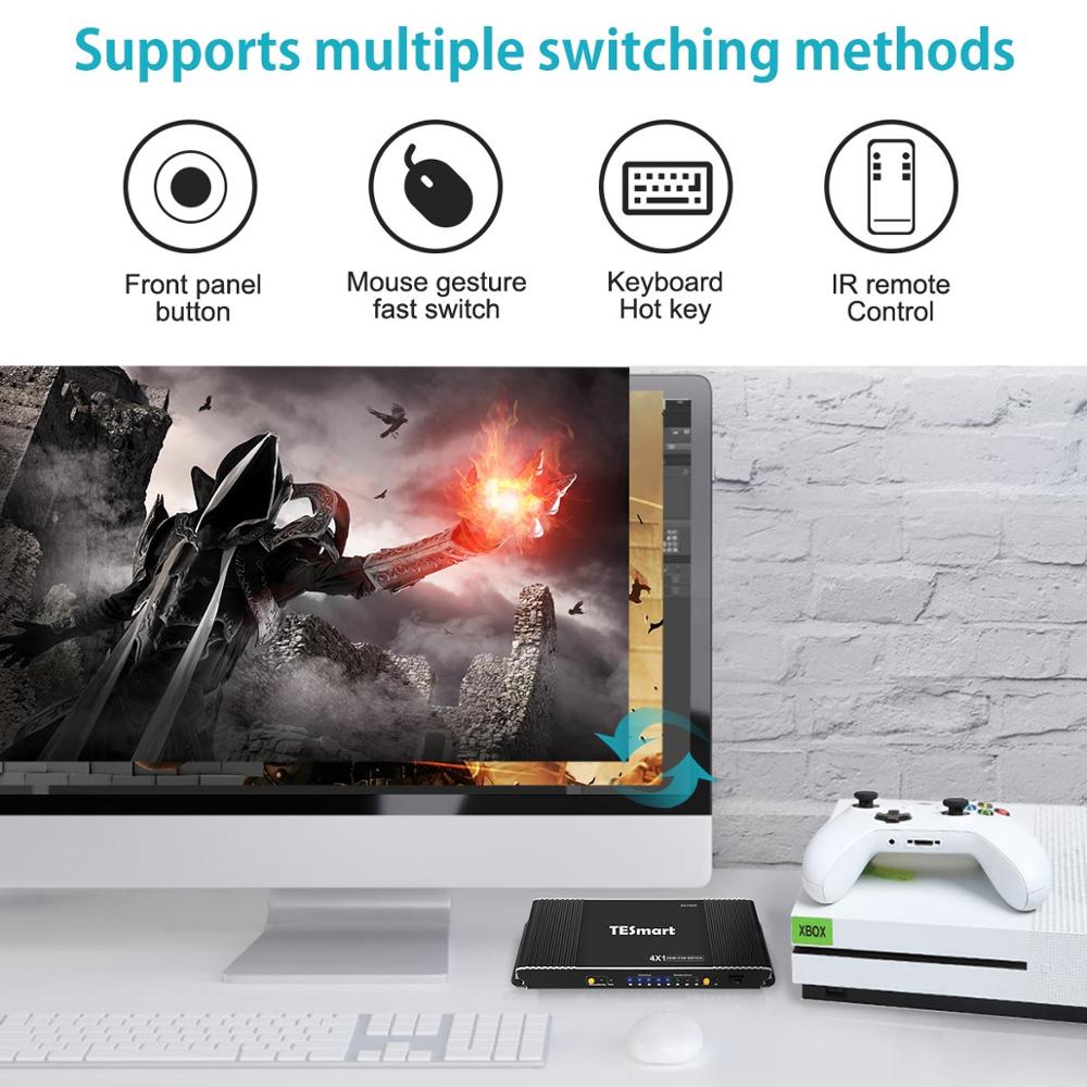 KVM Switch 4 Port 4K@60Hz Ultra HD 4x1 with 2 Pcs 5ft KVM Cables Supports USB 2.0 Device Keyboay & Mouse Pass Through