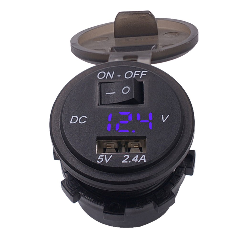 Auto Car Digital Voltmeter 12V Waterproof Volts Gauge Meter USB Mobile Phone Charger with Switch Control
