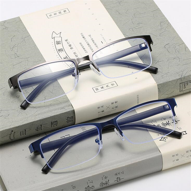 Half Frame Square Nearsighted Glasses Women Men Blue Light Blocking Minus Lens Prescription Eyeglasses 0 -0.5 -0.75 TO -6.0