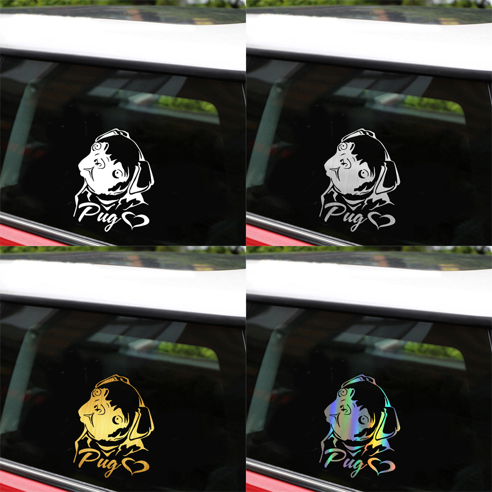 11*14.3cm Creative Personality Lovely Dog I Love Pug Vinyl Car Bumper Stickers Car Stickers And Decals Car Styling Decorations