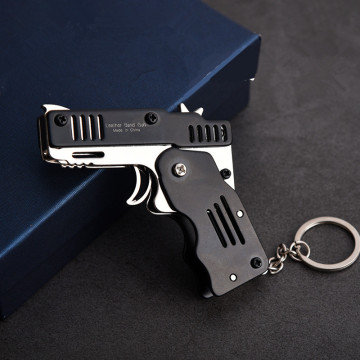 Mini Folding Outdoor tools Can Hold The Key Chain Of The Rubber Band Gun Six Bursts Made All Metal Guns Shooting Toy Gifts Boys