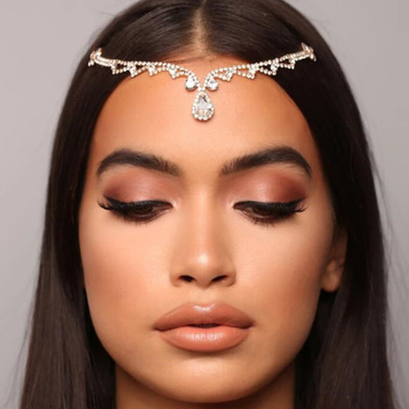 Wedding Headpiece Crystal Bridal Head Chain Tiara Hair Jewelry for Women Rhinestone Forehead Headband Hair Accessories for Women