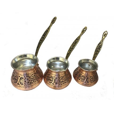 Traditional design with Turkish copper handmade carved decorative accessories with wooden metal handle coffee pot ottoman arabic