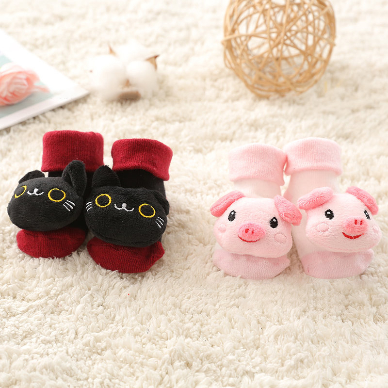 2021 New Cartoon Animals Baby Socks Anti-Slip Newborn Rattle Socks Cute Autumn Floor Cotton Socks Warm Boots For Babys Infants