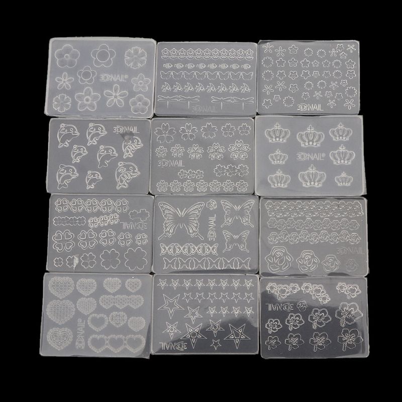 12Pcs Mini Nail Art Silicone Mold Leaves Flower Animals Template Resin Molds Kit Candle Mold Soap Making Cake Decorations