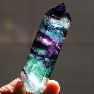 Natural Fluorite Crystal Colorful Striped Fluorite 4.5-6.5CM Quartz Crystal Stone Point Healing Hexagonal Wand Treatment Stone