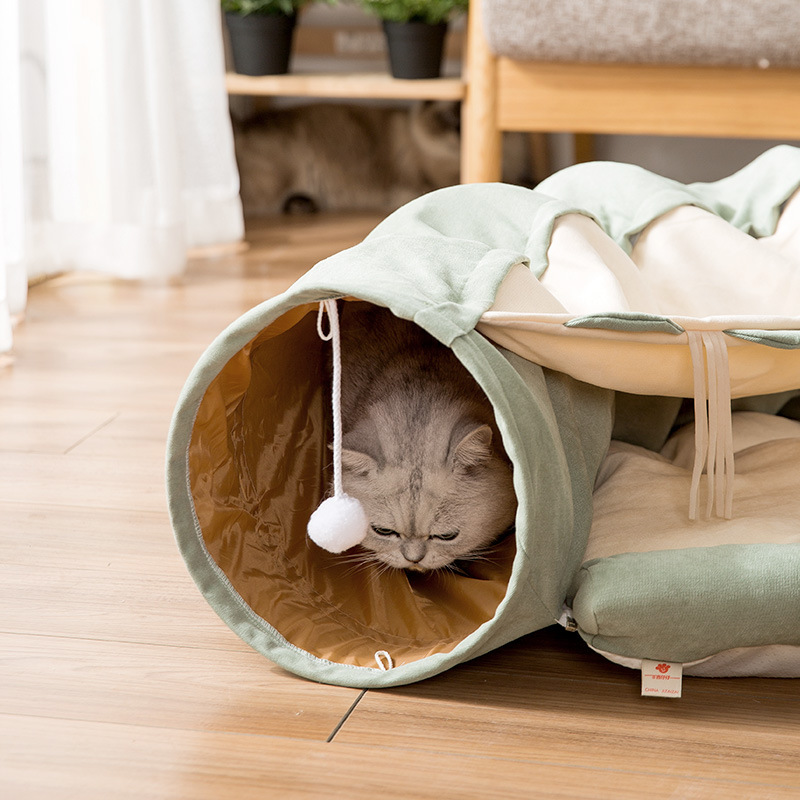 Fashion Foldable Cat Tunnel Toy Cat Channel Cat Nest Playable Sleepable Autumn and Winter Cat Bed to Keep Warm and Comfortable
