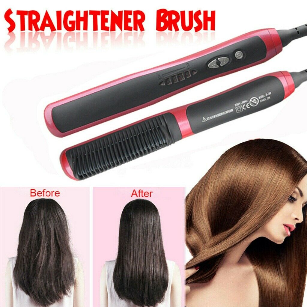 Ceramic Hair Straightener Brush Hair Electric Hot Beard Comb Flat Iron Digital Heating Anti-Static Hair Hot Brush Styling Tool