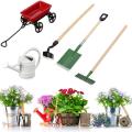 DIY Watering Can Pulling Cart Spade Rake Garden Tools For Children Dolls House Miniatures Accessories Set