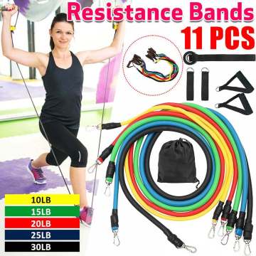 New Resistance Bands Set 11Pcs Exercise Fitness Yoga Band Rubber Loop Tube Bands Gym Fitness Exercise Pilates Yoga Brick