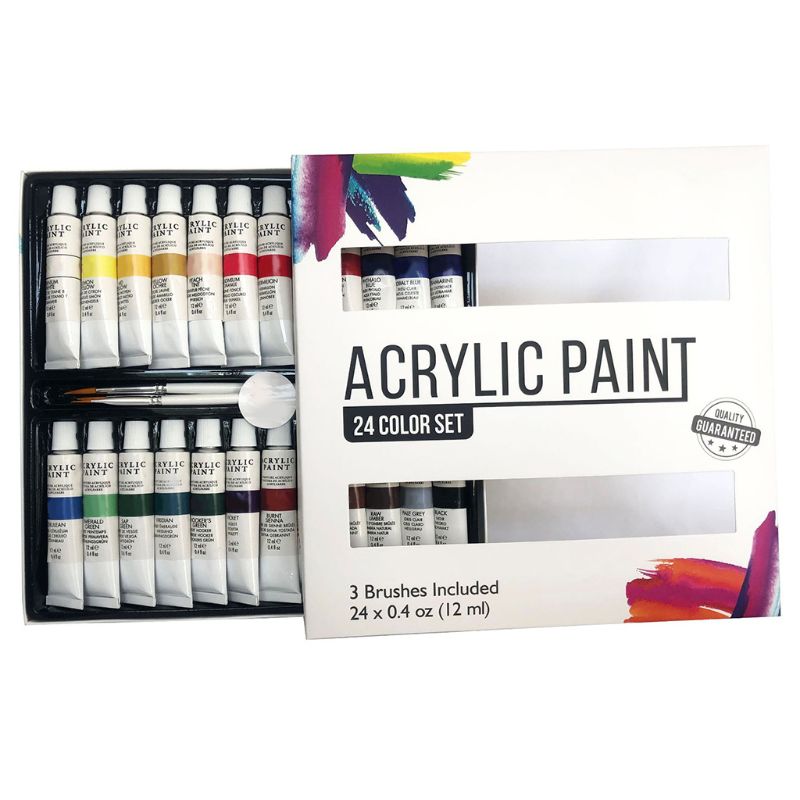 Acrylic Paint Set 24 Color Tubes of 0.4 oz (12 ml) Art Set for Kids Students Painting Canvas