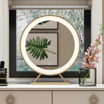 40cm Nordic Golden Smart Led Makeup Mirror Hotel Bedroom Desktop Vanity Mirror Decoration Round Bathroom Mirror with Lamp