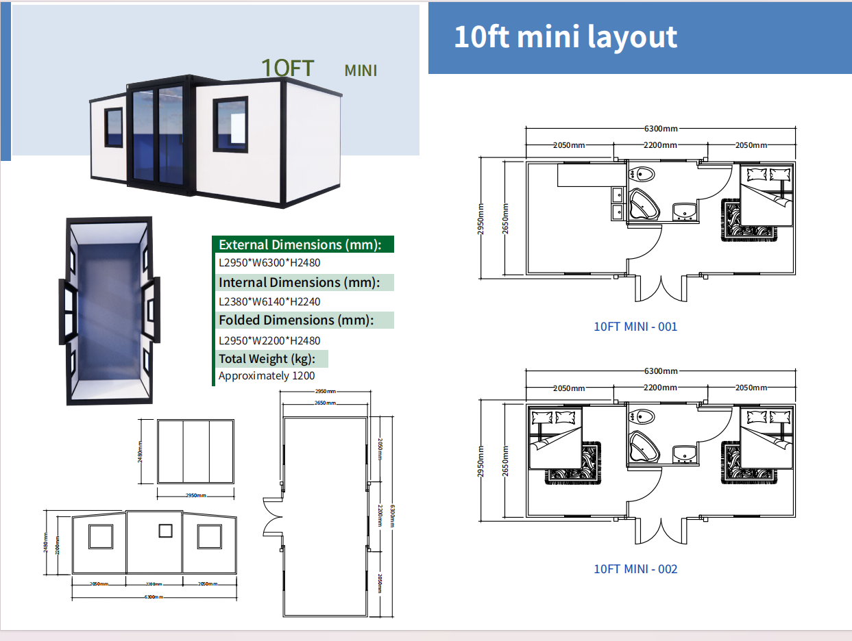 10ft mini expandable container house