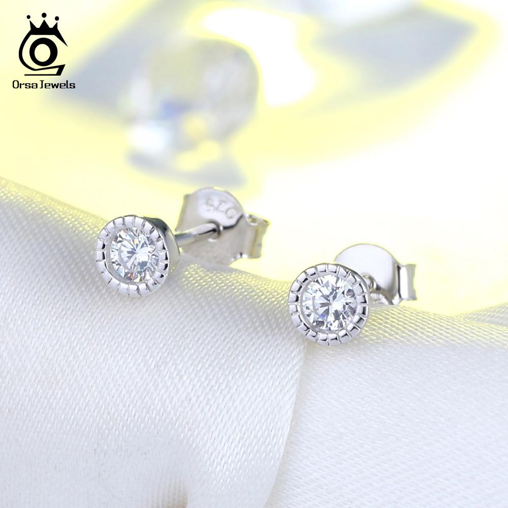 ORSA JEWELS 925 Sterling Silver Earring Stud Hearts and Arrows Cut AAAA Cubic Zirconia Fashion Women Earring Jewelry SE119