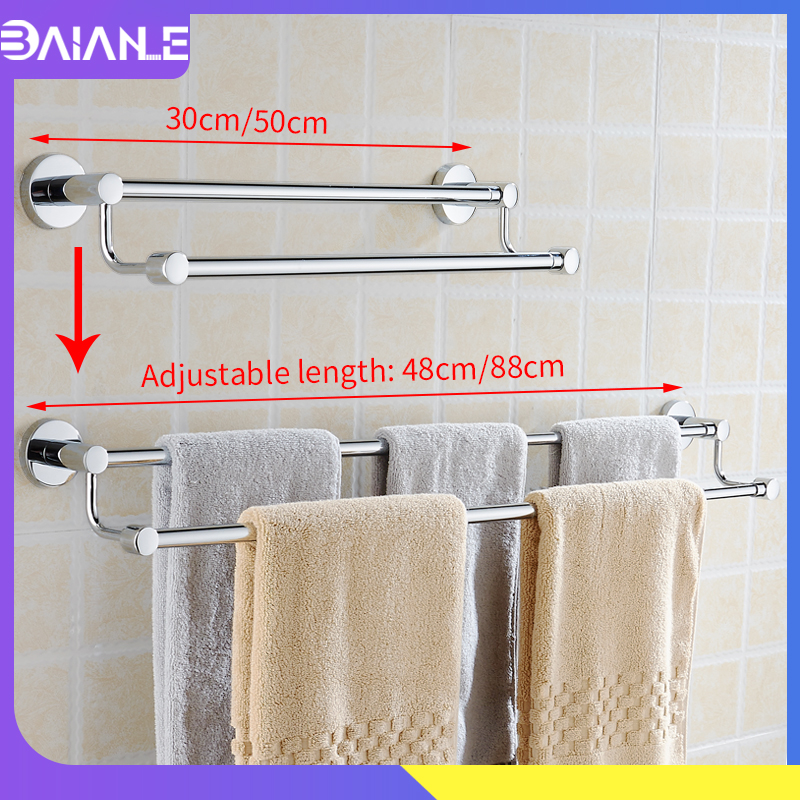 Towel Rack Hanging Holder Stainless Steel Double Towel Bar Wall Mounted Telescopic Bathroom Towel Holder Adjustable Length