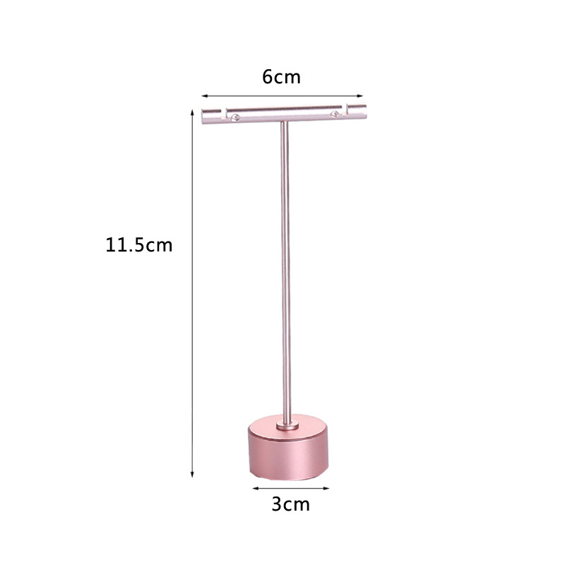Rose Gold Plated Metal Tabletop Jewelry T Stand Display Earrings Ornament Holder Rack Ear Stud Hanger Stand Organizer Round Base