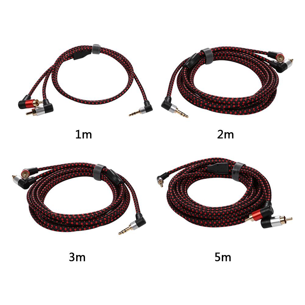 90degree 3.5mm jack to 2RCA Audio Cable Wrapped Shielded For Speakers Amplifier Mixer