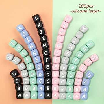 TYRY.HU 100pc Candy color Silicone Letter Beads Baby Teether Beads Food Grade silicone bead For DIY Baby Teething Necklace 12MM