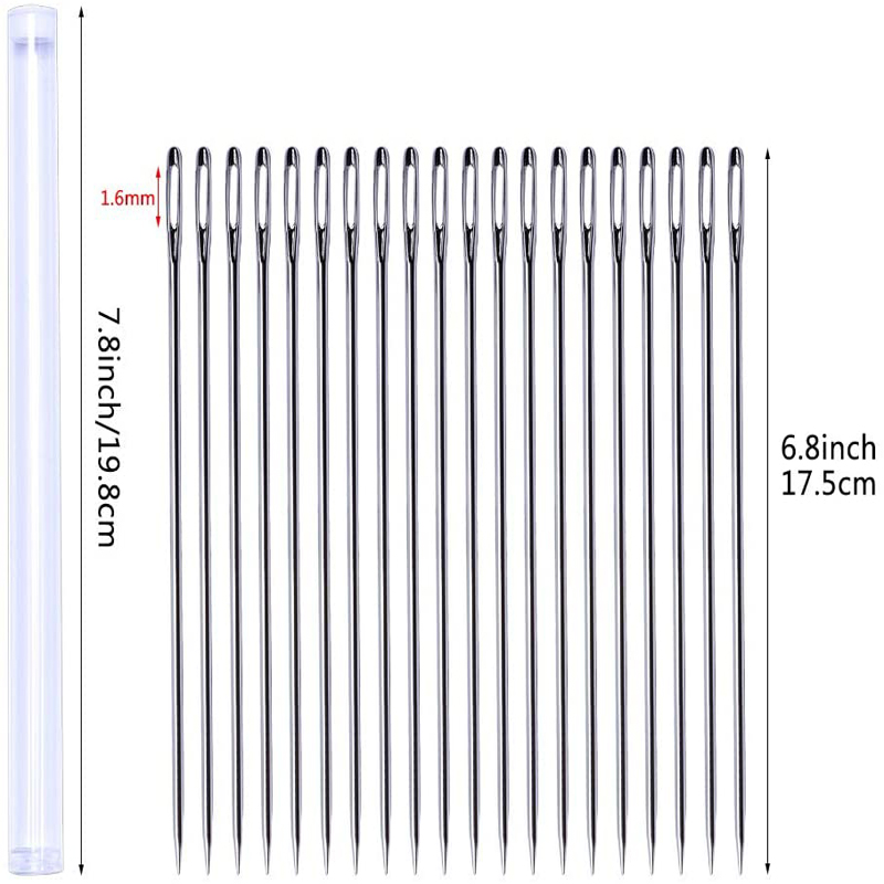 LMDZ 20pcs Big Size Large Long Steel Needle Big Holes Sewing Needle Doll Making Sewing Tools With Needle Bottle for DIY Project