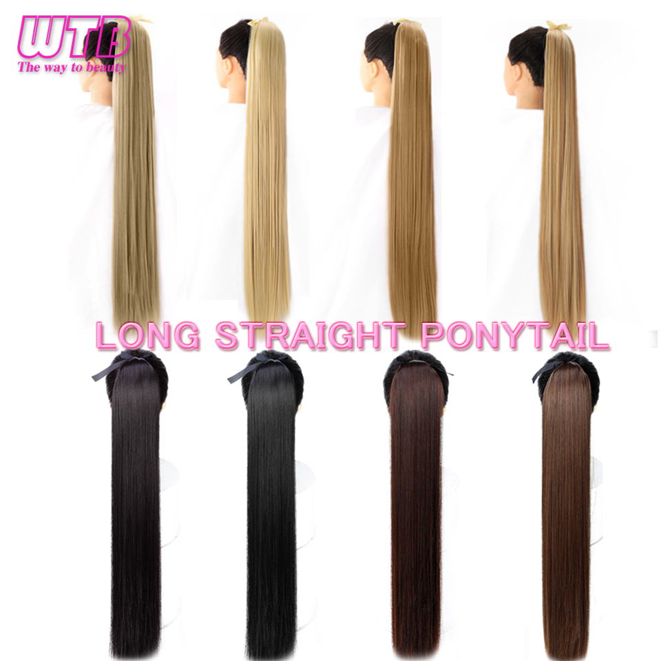 WTB Long Silky Straight Synthetic Drawstring Ponytail Hairpieces for Women Clip In Hair Tail False Hair 80cm Hair Extensions