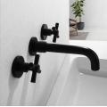 In-Wall Basin Faucet Set 3 hole Gold/Black Gold Brass Double Cross Handle Wall Mounted Bathroom Sink Faucet Hot Cold Tap XR8241