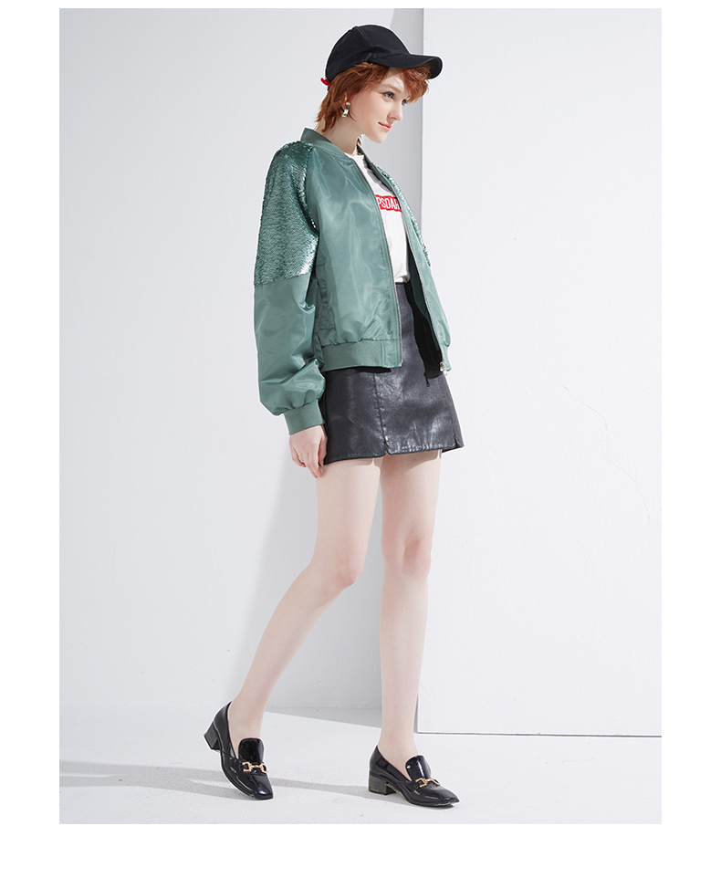 Women Zipper Sequins Baseball Jacket