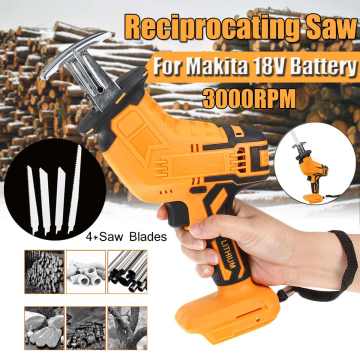 18V Cordless Reciprocating Saw Woodworking Metal Cutting Tool with 4 Blades Kit Portable Electric Saw for Makita Battery