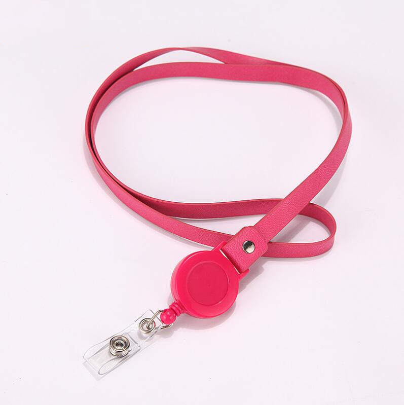 1pc Retractable PU Leather Lanyard Neck Strap Nurse Badge Holder Accessories