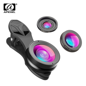 APEXEL 3 in 1 Clip Cell Phone Camera lenses Fisheye Lens + super Wide Angle +super Macro Lens for iPhone 6 7 Samsung Xiaomi SJ3