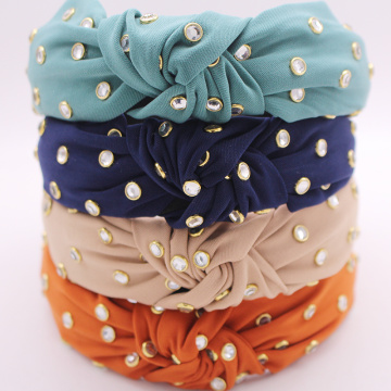 Bohemian Cotton Knotted Hairband With Rhinestone Knot Headband Hair Accessories Hair Jewelry