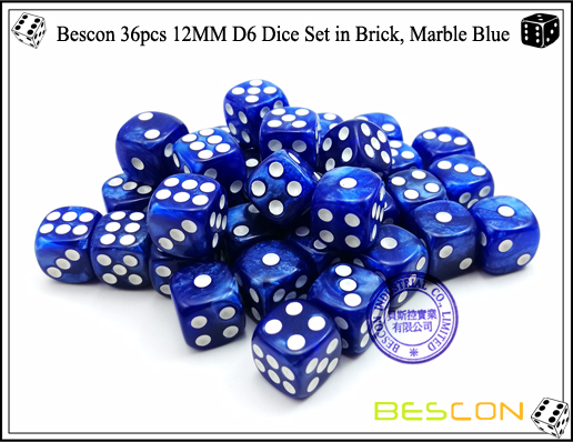 Bescon 36pcs 12MM D6 Dice Set in Brick, Marble Blue-5
