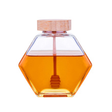 X126 Honey Pot 100ml Volume 5oz Honey Weight Hexagonal Glass Honey Jar with Wooden Dipper Cork Lid Cover for Home Kitchen