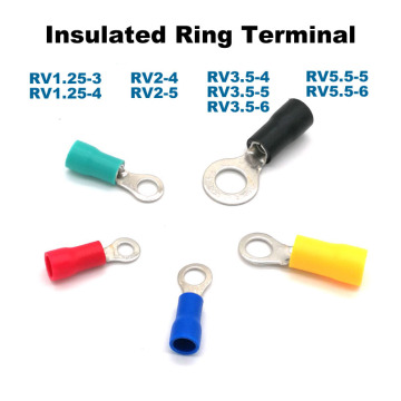 100pcs Ring Insulated Crimp terminal electrical wire connector RV1.25-3 1.25-4 2-4 2-5 3.5-5 3.5-6 5.5-5 5.5-6 cable ferrules