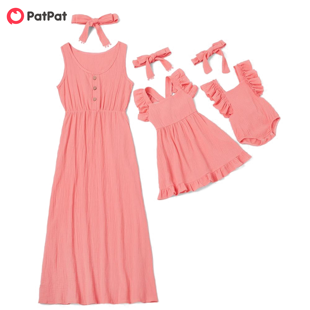 PatPat 2020 Summer New Flutter-sleeve Twirl Tank Dresses for Mommy and Me Matching Outfits