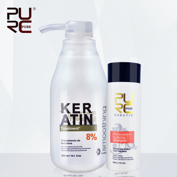 11.11 PURC Brazilian keratin 8% formalin 300ml keratin hair treatment and 100ml purifying shampoo hot sale hair treatment