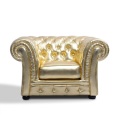 Hotel VIP Room New Style Flash Gold Indoor Chesterfield Sofa Living Room Sofa Set Luxury Wooden Leather Antique Sofa