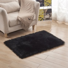 Luxury Rectangle Sheepskin Black Hairy Carpet Faux Mat Seat Pad Fur Plain Fluffy Soft Area Rug Tapetes